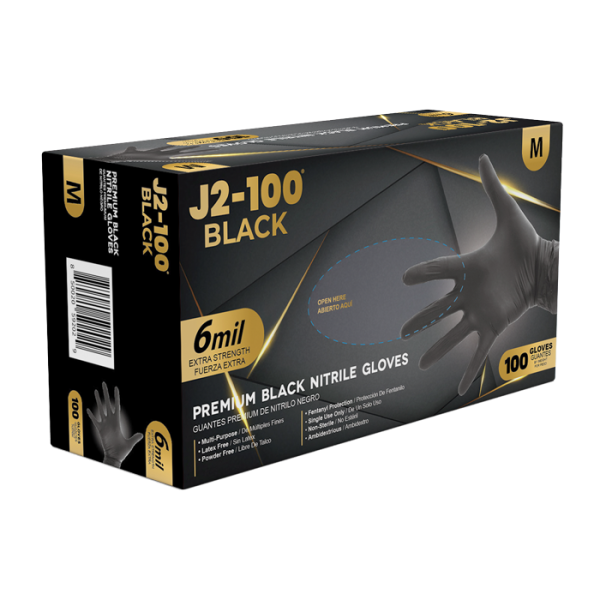 J2-100 Black Nitrile Examination Gloves